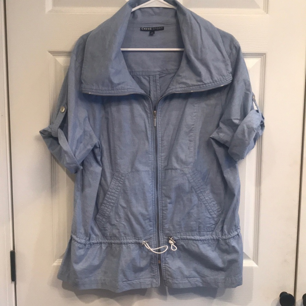 Chaus Sport size L short sleeve zip up front jacket - Chambray Color